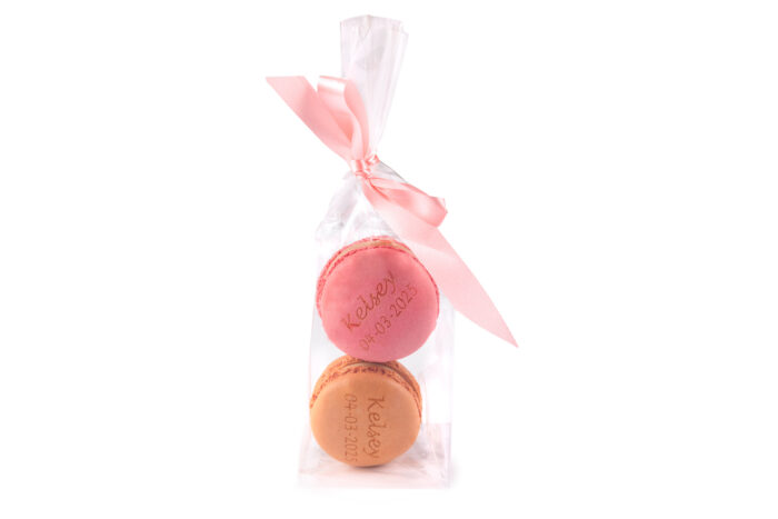 geboorte macaron roze met naam en datum (zakje 2 stuks)